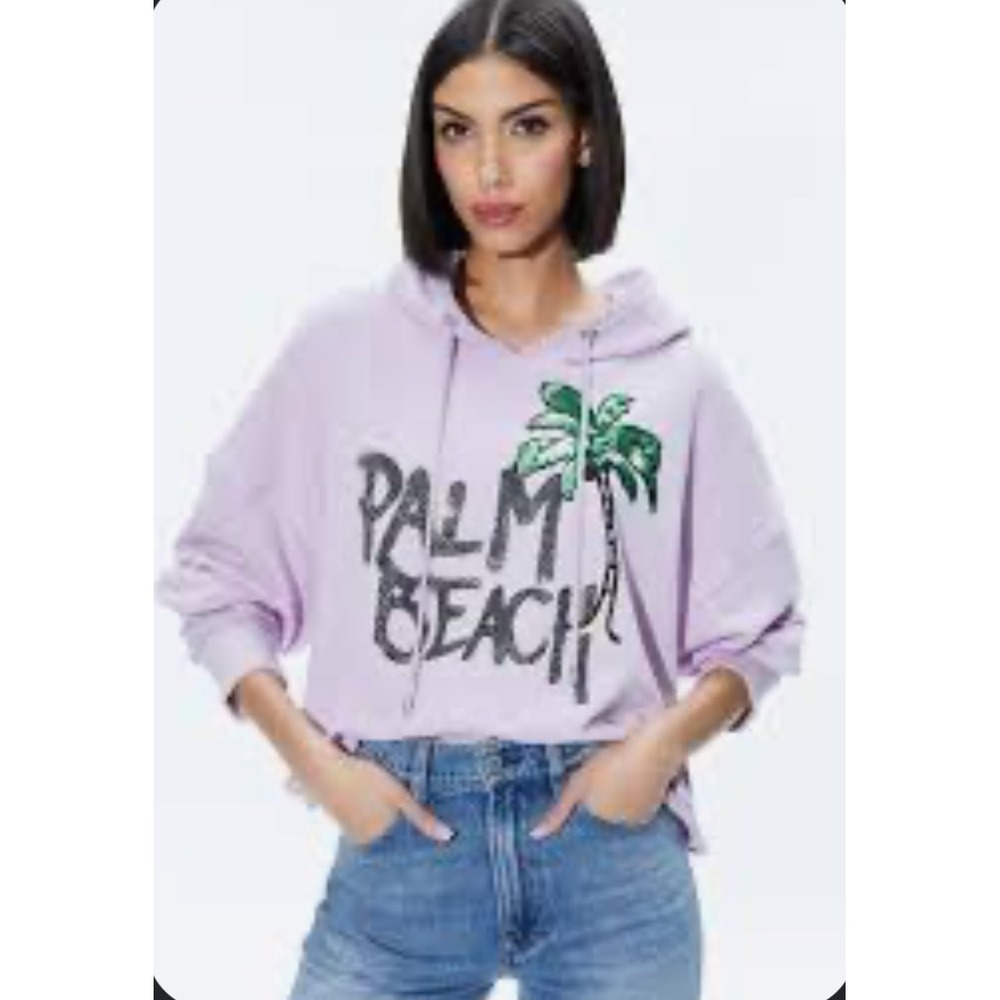 Alice + Olivia Sunny Palm Beach Sequin Studded Cropped Hoodie Purple M
